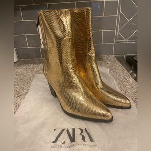 ZARA gold ankle boot